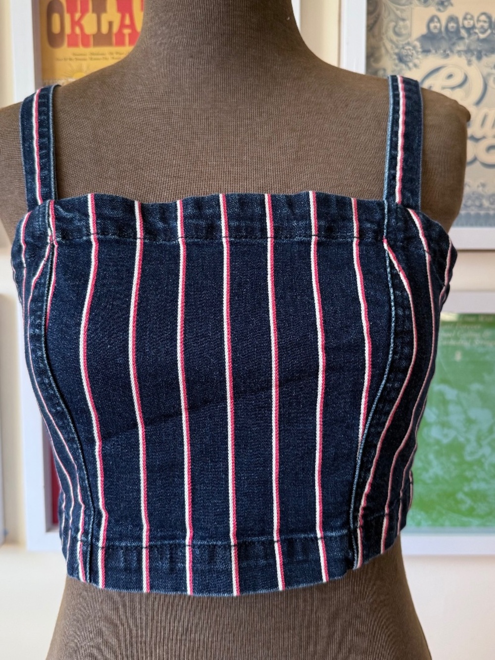 Retro Look Crop Denim Striped Tank